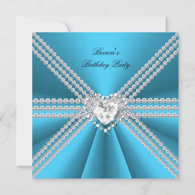 Invitation Elégant 50e anniversaire Silver Blue Diamond Heart (Devant)