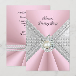Invitation Elégant 50e anniversaire Silver Pink Diamond Pearl