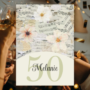 Invitation Elégant 50e anniversaire Vintage musique Floral