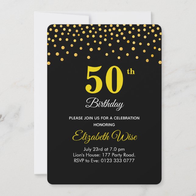 Invitation Élégant 50ème 60ème 70ème anniversaire sur Noir (Devant)