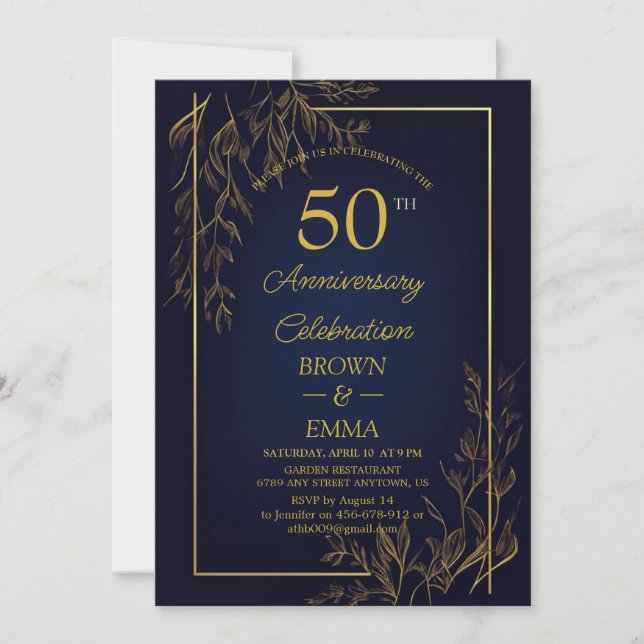 Invitation Elegant 50th Wedding Anniversary Floral Celebratio (Devant)
