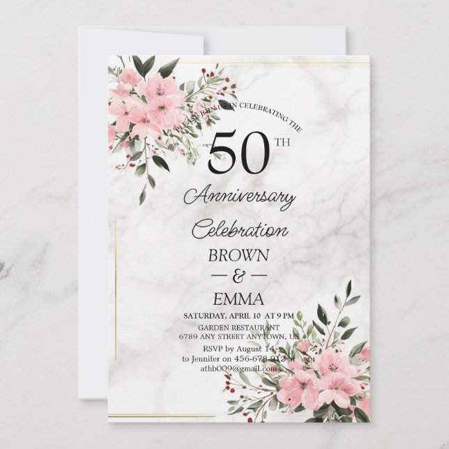 Invitation Elegant 50th Wedding Anniversary Floral Celebratio (Devant)