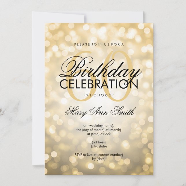 Invitation Élégant 60e anniversaire de fête Lumières Parties  (Devant)