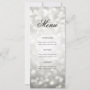 Invitation Élégant 60e anniversaire de fête Menu Silver Bokeh