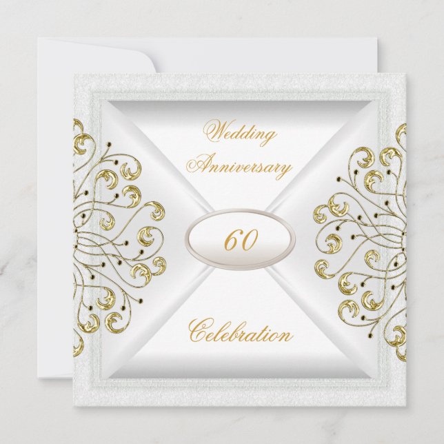 Invitation Élégant 60e anniversaire de mariage or blanc (Devant)