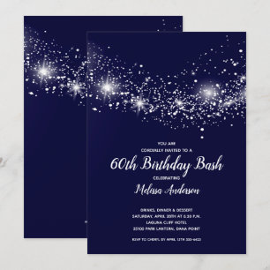Invitation Elégant 60e anniversaire Etoiles Marine Bleu