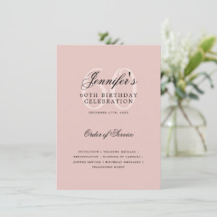 Invitation Élégant 60e Anniversaire Menu rose