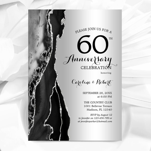 Invitation Élégant 60e anniversaire Noir Argent (Créateur téléchargé)