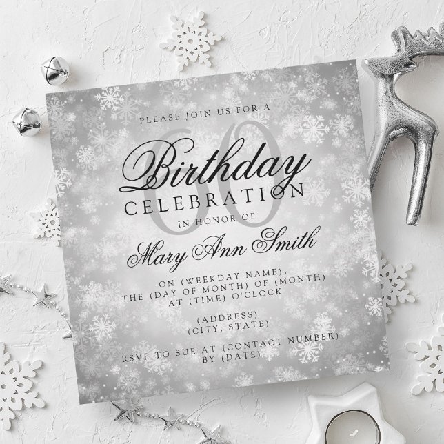 Invitation Élégant 60e anniversaire Silver Winter Wonderland (Elegant 60th Birthday Silver Winter Wonderland Invitation)