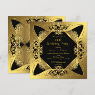 Invitation Élégant 60e Anniversaire Soirée Gold Black Diamond