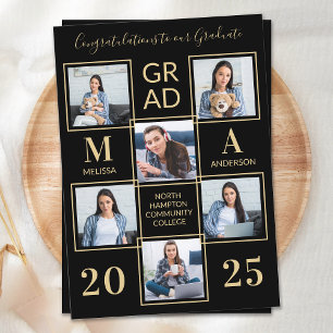 Invitation Elégant 6 Photo Personnalisé Black Gold Graduation