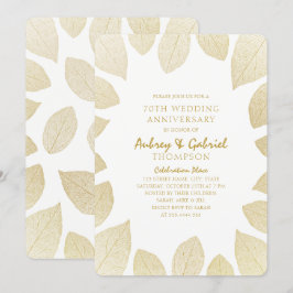 Invitation Élégant 70e Anniversaire de Mariage Feuilles Dorée