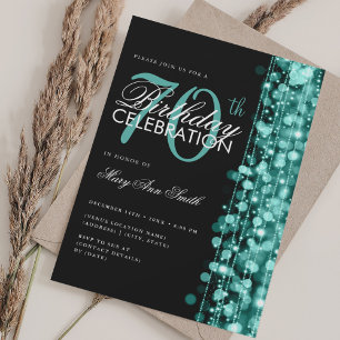Invitation Elégant 70e anniversaire Glam étincelles Turquoise