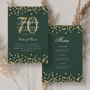 Invitation Élégant 70e Anniversaire Menu Gold Green