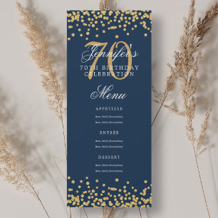 Invitation Elégant 70e Anniversaire Menu Gold Marine Blue Con