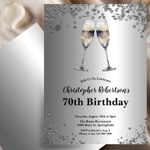 Invitation Élégant 70e anniversaire noir et argenté de style