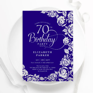 Invitation Élégant 70e anniversaire violet Roses d'argent