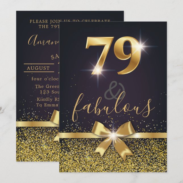 Invitation Elégant 79 & Fabulous Gold Parties scintillant 79t (Devant / Derrière)
