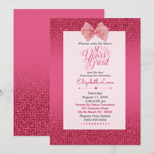 Invitation Elégant 80e anniversaire (Devant / Derrière)