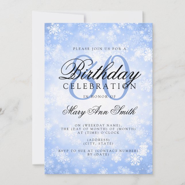 Invitation Elégant 80e anniversaire Blue Winter Wonderland (Devant)