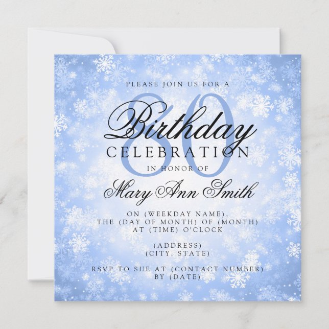 Invitation Elégant 80e anniversaire Blue Winter Wonderland (Devant)