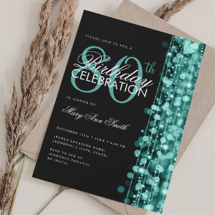 Invitation Elégant 80e anniversaire de fête Glam Sparkle Turq