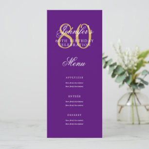 Invitation Elégant 80e anniversaire Menu de fête d'or violet