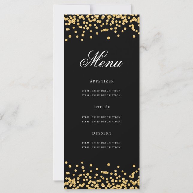 Invitation Elégant 80e Anniversaire Menu Gold Black Confetti (Dos)