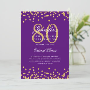 Invitation Élégant 80e Anniversaire Menu Gold Purple