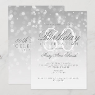 Invitation Élégant 80e anniversaire Silver Bokeh éclat