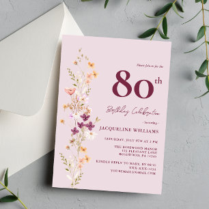 Invitation Elégant 80ème anniversaire de la lavande Fleur sau