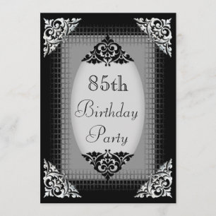 Invitation Elégant 85e anniversaire noir et argent
