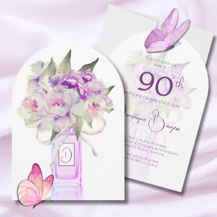 Invitation Elégant 90e anniversaire Bouquet floral aquarelle