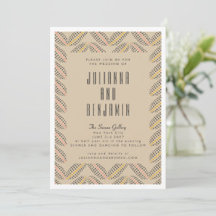 Invitation Elégant Abstrait Dots Motif Sand noir Mariage