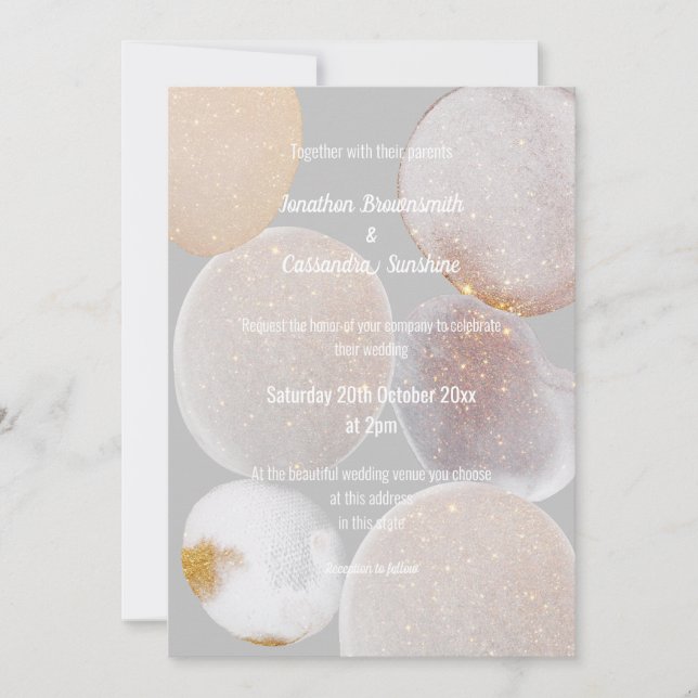 INVITATION ÉLÉGANT ABSTRAIT MARBRE GRIS OR MARIAGE (Devant)