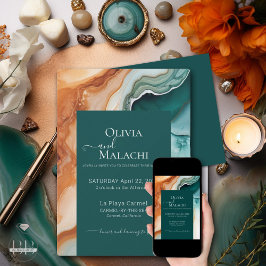 Invitation Élégant Agate Abstrait moderne Jade Terracotta