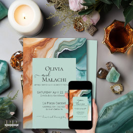 Invitation Élégant Agate Abstrait moderne Turquoise Terracott