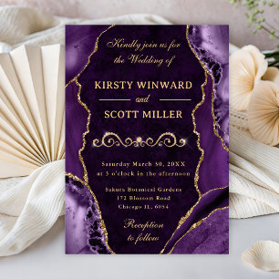 Invitation Élégant Agate Violet avec Accents Dorés Mariage