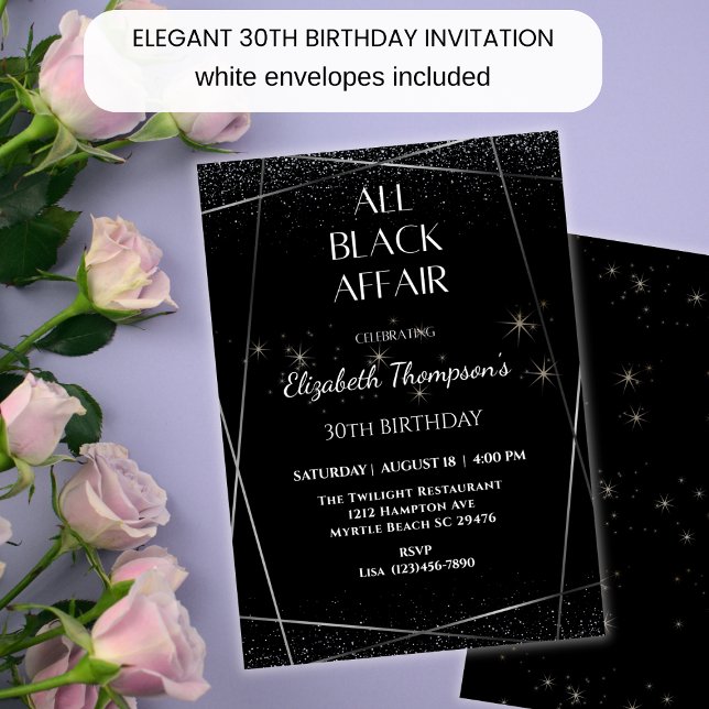 Invitation Elégant All Black Affair 30th Birthday Celebration (Créateur téléchargé)