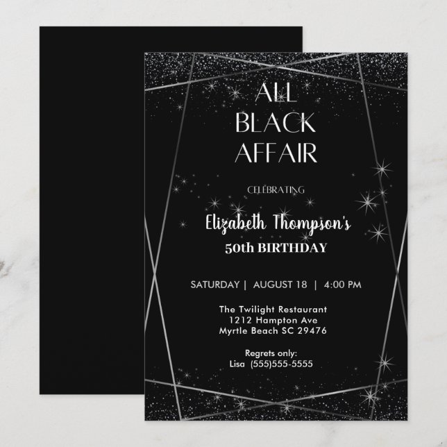 Invitation Elégant All Black Affair Célébration du 50e annive (Devant / Derrière)