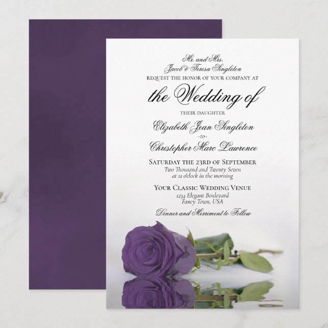 Invitation Élégant Améthyste Rose violet Mariage officiel (Devant / Derrière)
