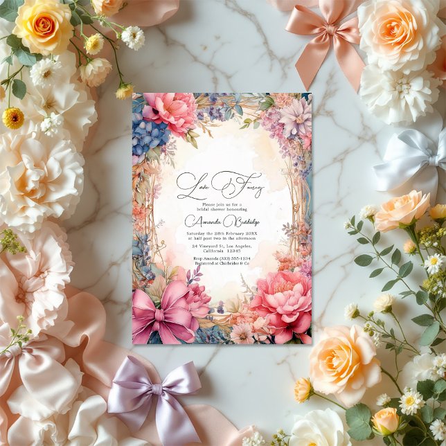 Invitation Élégant amour Fancy Fête des mariées florale QR Co (Elegant Love Fancy Floral Bridal Shower QR Code Invitation)