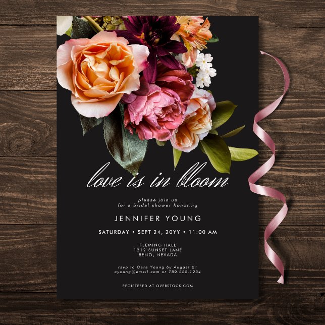 Invitation Élégant Amour Floral Rose Bourgogne Dans Douche Fl (Elegant Burgundy Pink Floral Love In Bloom Shower Invitation)