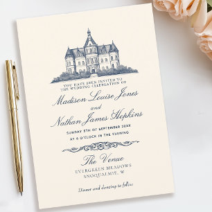 Invitation Élégant Ancien Château Manor Mariage