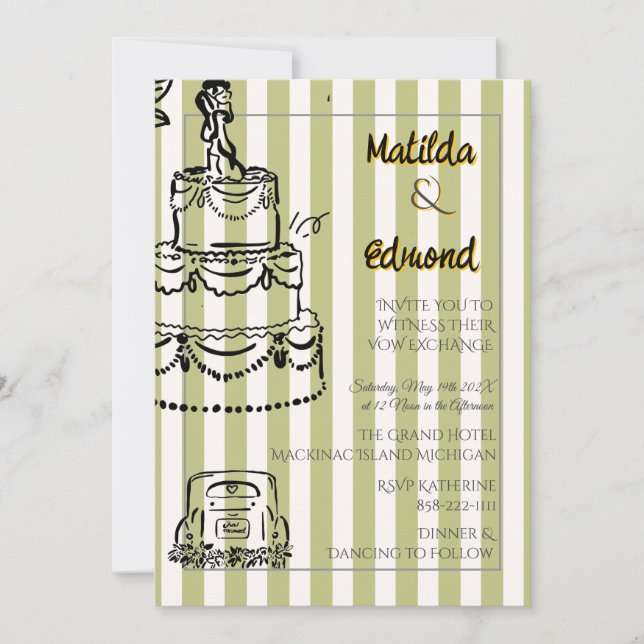 Invitation Elegant and Whimsical Pastel Stripes  (Devant)