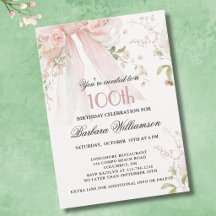 Élégant Anniversaire 100 Ans Fleurs Rose Aquarelle