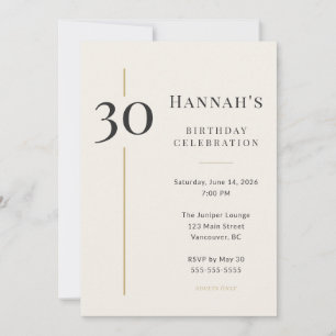 Invitation Élégant Anniversaire 30 Ans Crème Et Or