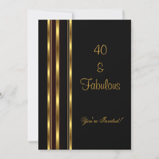 Invitation Elégant Anniversaire 40 ans Fabuleux Noir et Or
