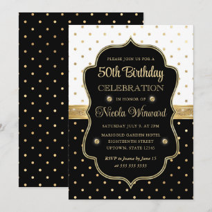 Invitation Elégant Anniversaire 50 ans à pois noirs et blancs