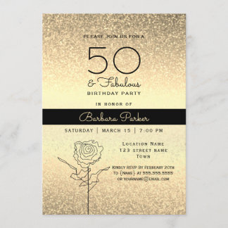 Invitation Elégant Anniversaire 50 ans Noir et Or